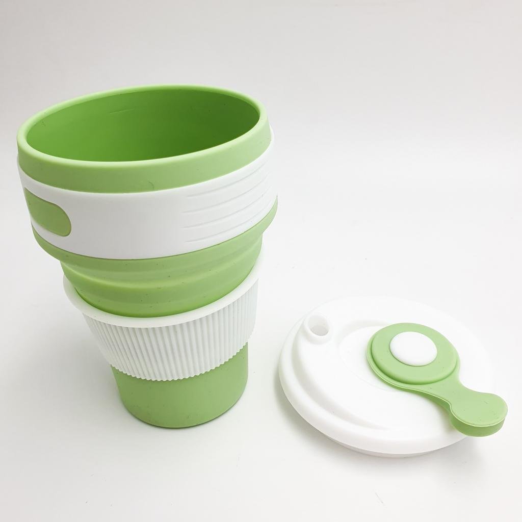 Чашка силиконовая Collapsible складная с герметичной крышкой и поилкой 350 мл Салатовый - фото 2