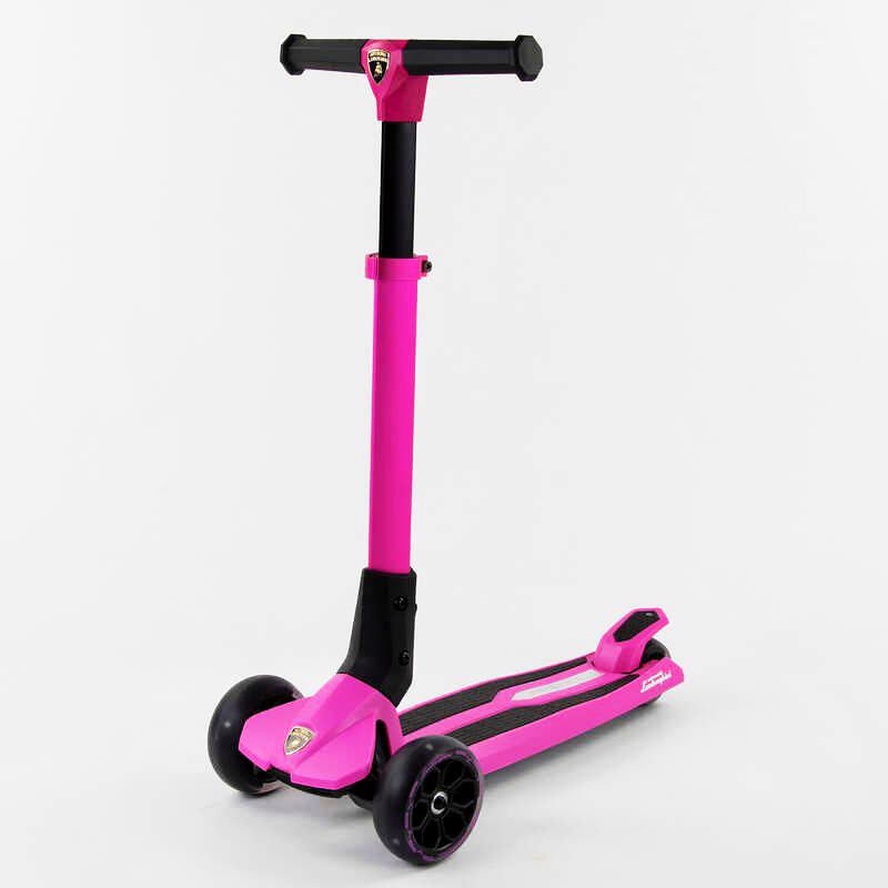 Самокат Lamborghini трехколесный складной алюминиевый руль колеса PU со светом Pink/Black (101284)