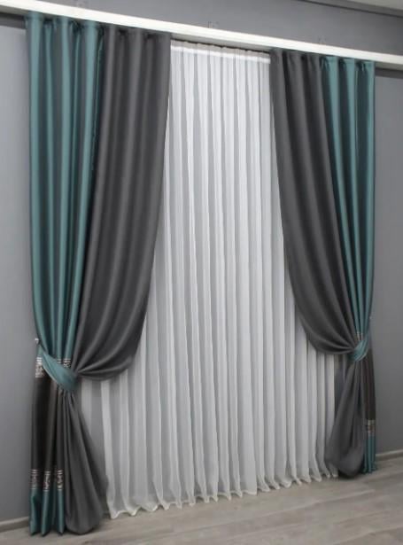 Шторы блекаут 1,5х2,7 м 2 шт. Бирюзовый/Темно-серый (014дк/1241-1293ш) - фото 2