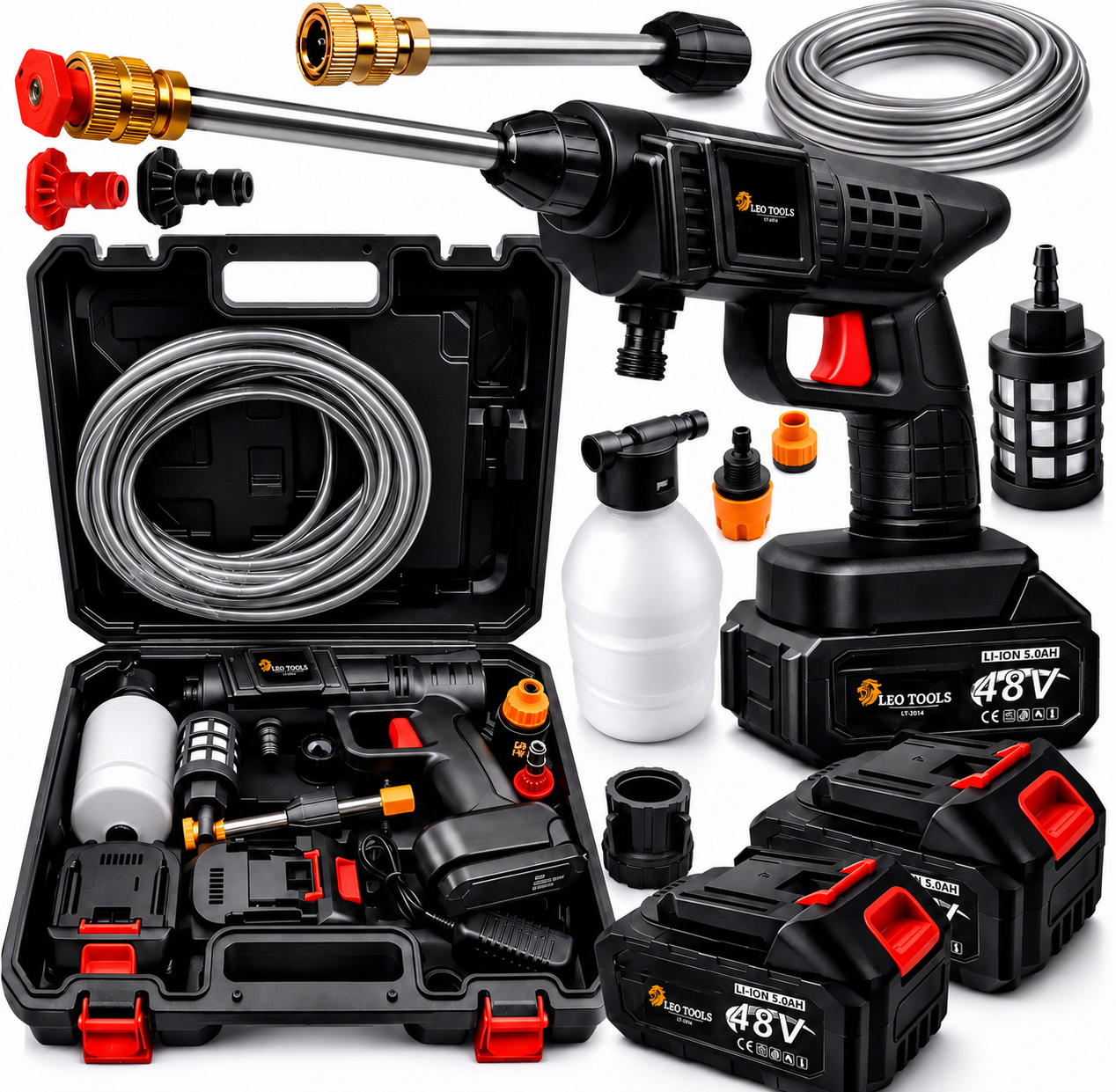 Аккумуляторная мойка высокого давления LEO TOOLS 48V и 2 аккумулятора