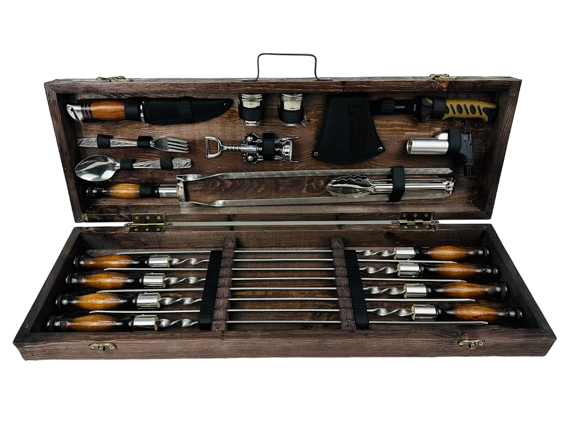 Набор шампуров подарочный в деревянном кейсе Гриль на 32 предмета (106-10-KS-7601)