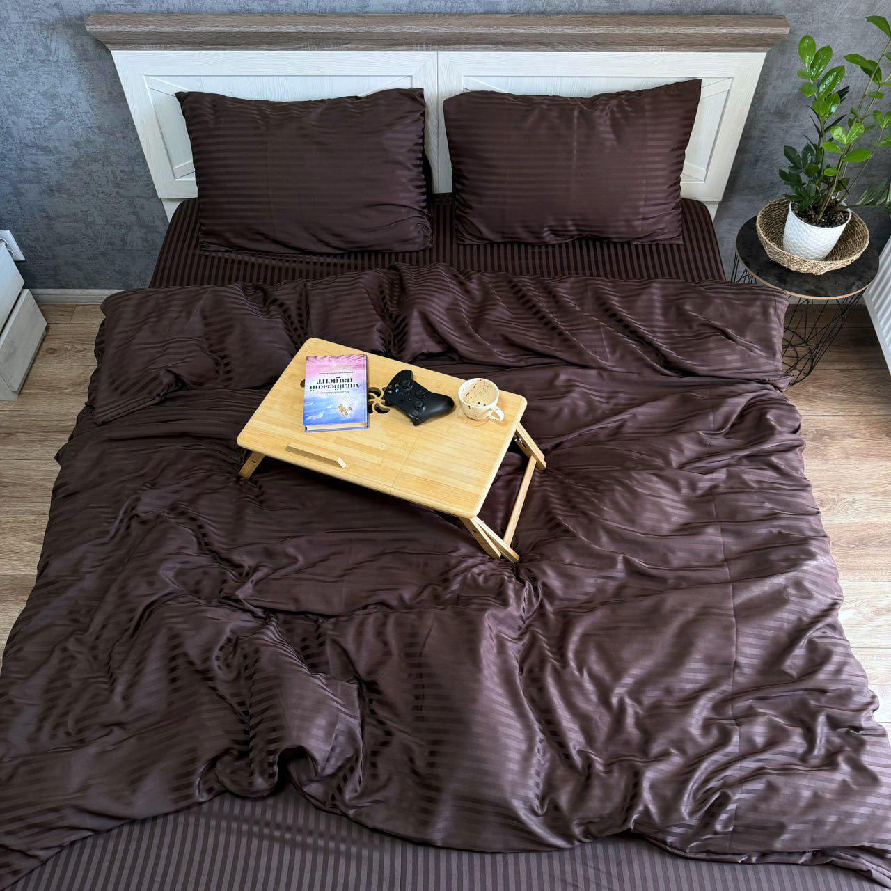 Постельное белье в полоску сатин страйп евро 200x220/50x70 см Шоколадный (17750152) - фото 5 Постельное белье в полоску сатин страйп евро 200x220/50x70 см Шоколадный (17750152) - фото 5