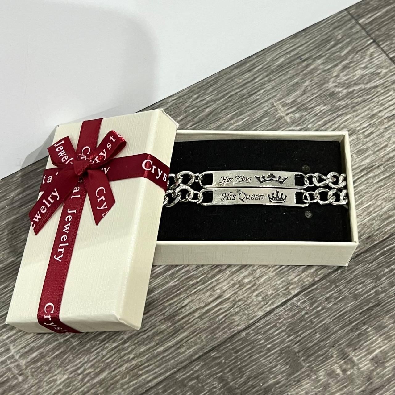 Парные браслеты Король и Королева Ювелирная сталь цвет Серебристый в Подарочной упаковке (1612391639)
