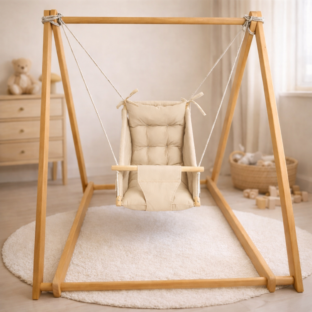 Комплект Деревянная опора и Колыханка хлопок Бежевый (gs-9161)