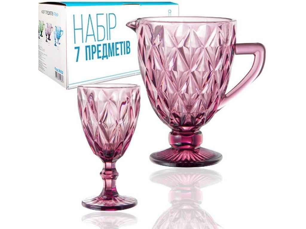 Набор для сока SNT 9052 7 пр. кувшин 1,1 л/6 бокалов 320 мл Грани Бордовый (734095)