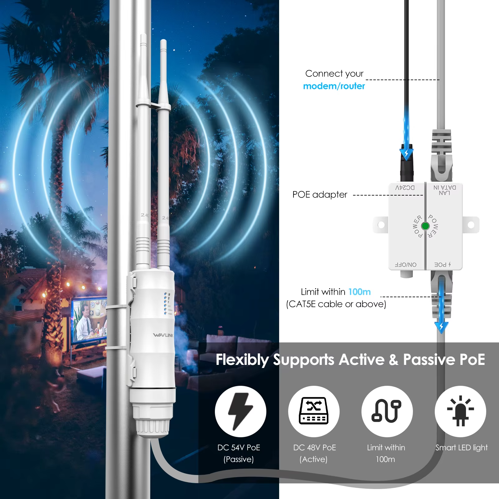 Ретранслятор Wavlink Wi-Fi 300 Мбит/с уличный Wi-Fi/2,4G (27675393) - фото 9