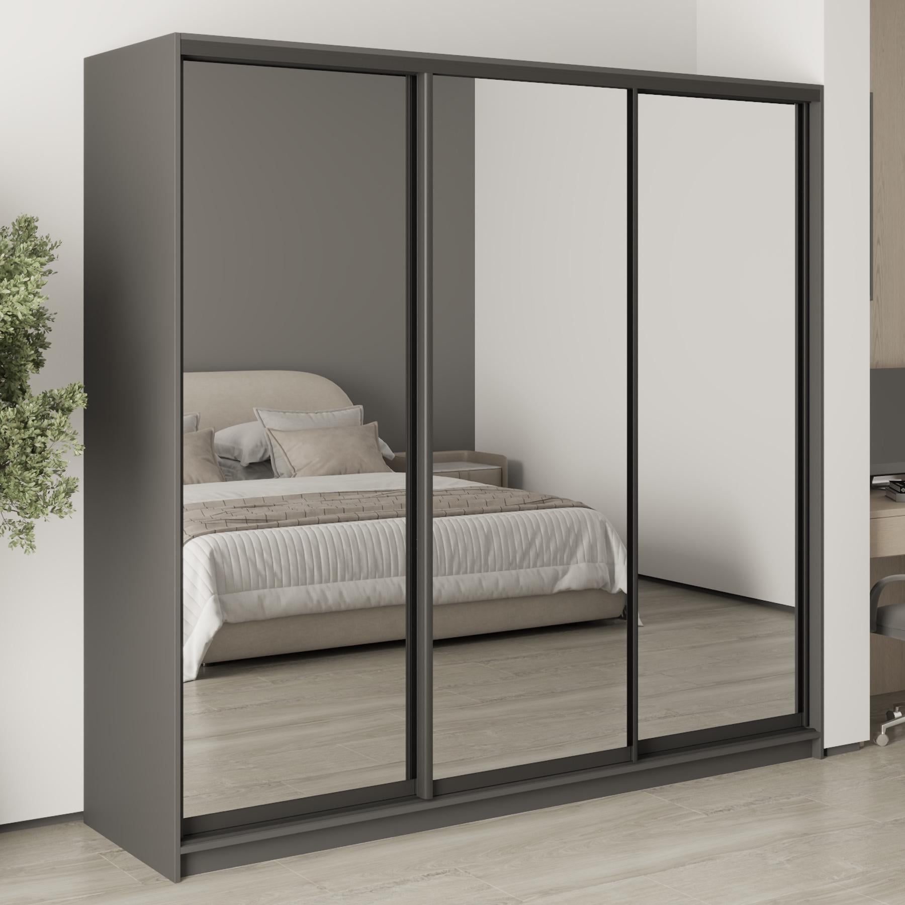 Шкаф-купе трехдверный MebelStar Стандарт BG 3 Зеркала 220x45x210 см Антрацит (MBS-8452)