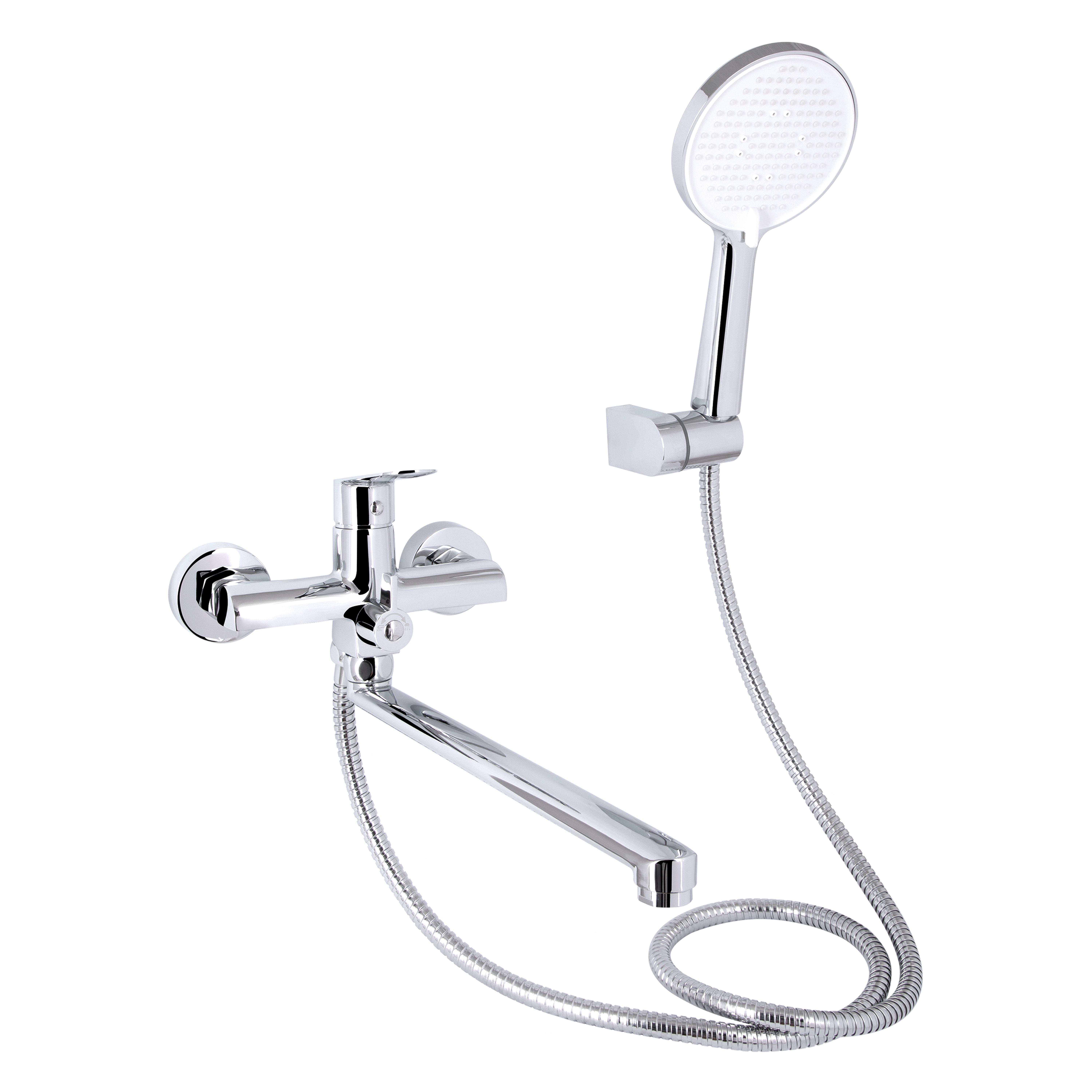Змішувач для ванни Qtap Evia з довгим поворотним виливом з душовим гарнітуром Chrome (QTEVI260CRM47579)