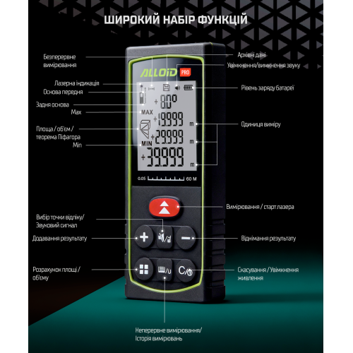 Далекомір лезерний Alloid Pro DM-11060 (00000063599) - фото 4 Далекомір лезерний Alloid Pro DM-11060 (00000063599) - фото 4