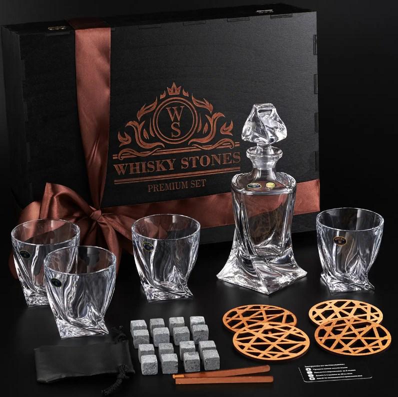 Подарочный набор для алкоголя камни для виски Whiskey Stones 16 шт./4 хрустальных стакана Bohemia Quadro 340 мл и графин 500 мл - фото 2 Подарочный набор для алкоголя камни для виски Whiskey Stones 16 шт./4 хрустальных стакана Bohemia Quadro 340 мл и графин 500 мл - фото 2