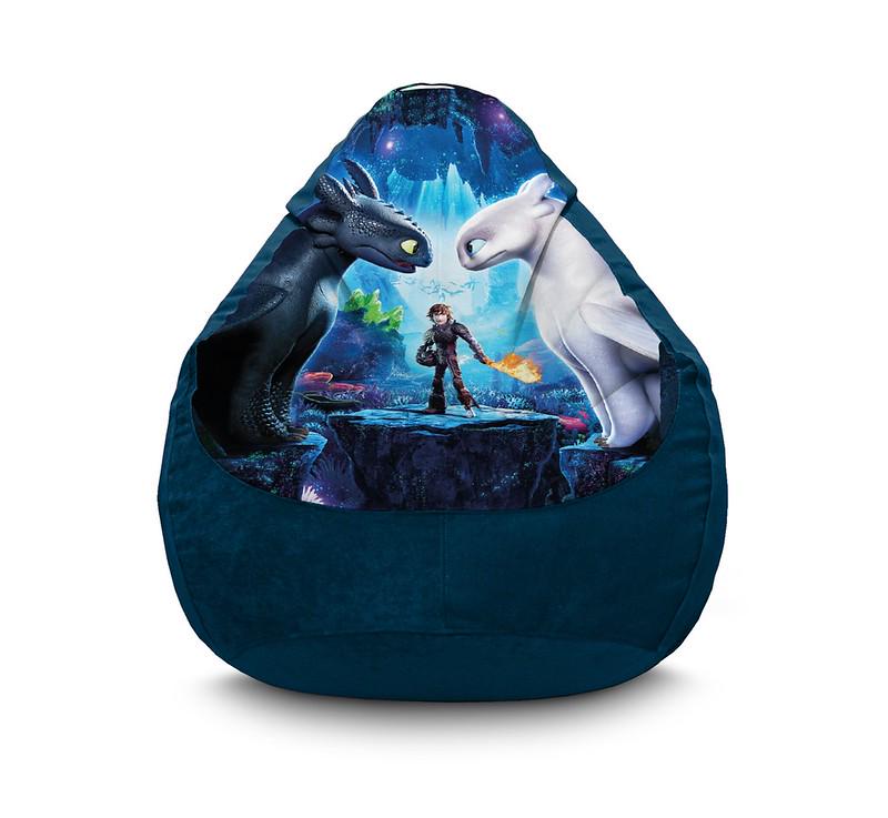 Крісло мішок Dragon Light Fury and Toothless Флок XXL 90х125 см Синій