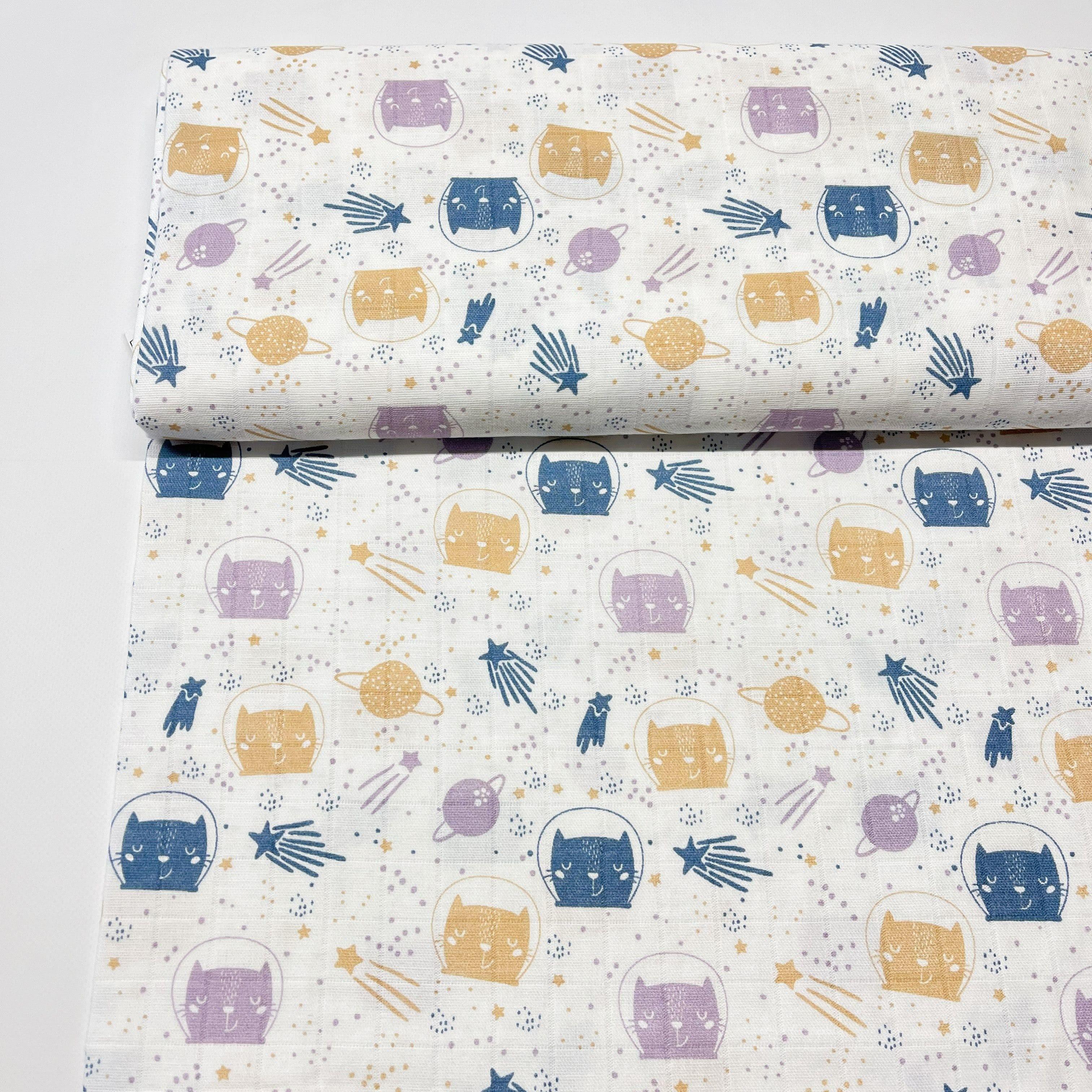 Ткань муслин двухслойный Котики в космосе 160 см (104014)