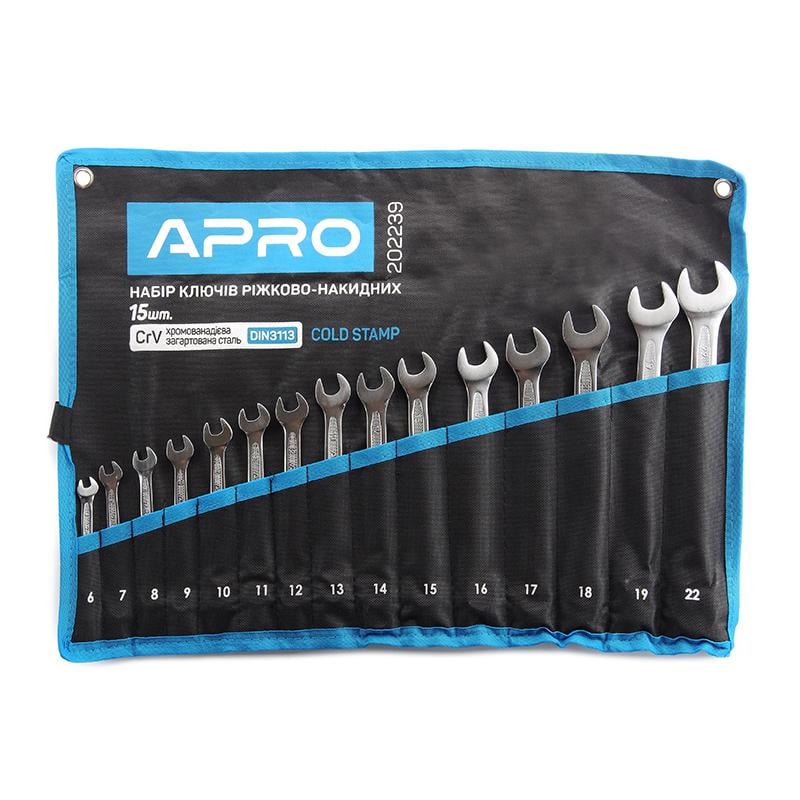 Набор ключей рожково-накидных Apro CrV 15 шт. 6-19/22 мм (202239)