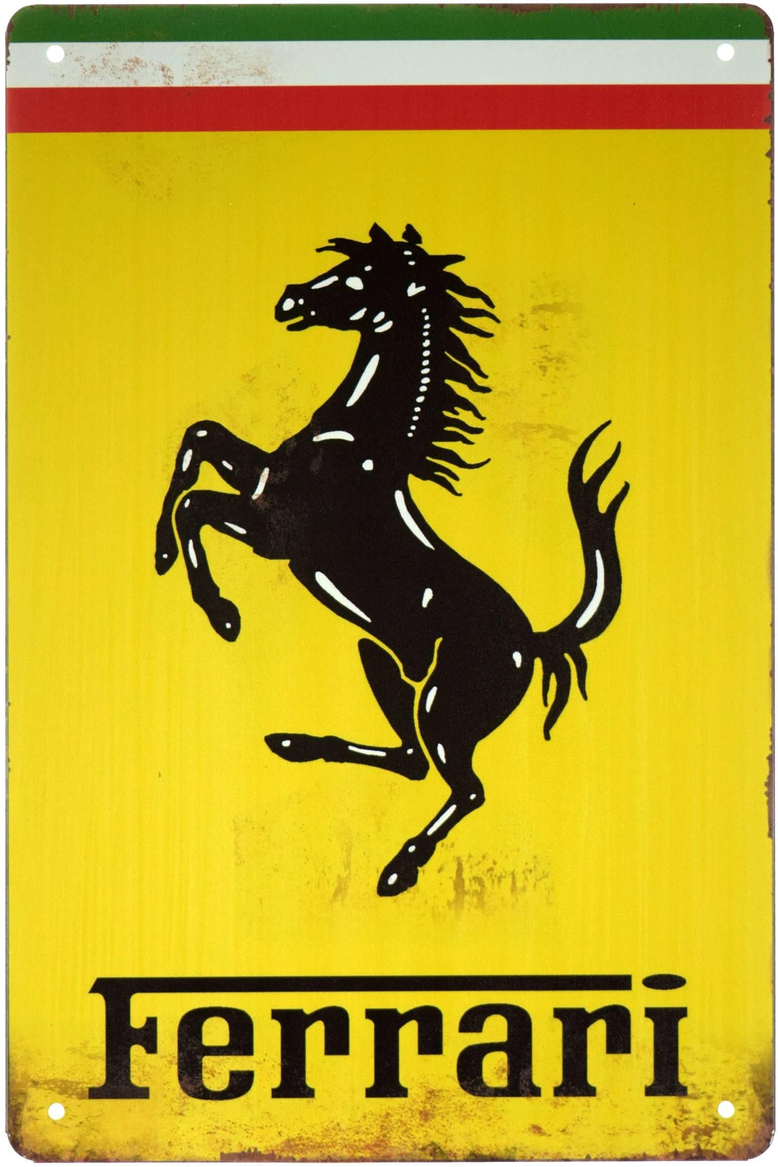 Табличка металлическая Ferrari Желтый Фон 20x30 см