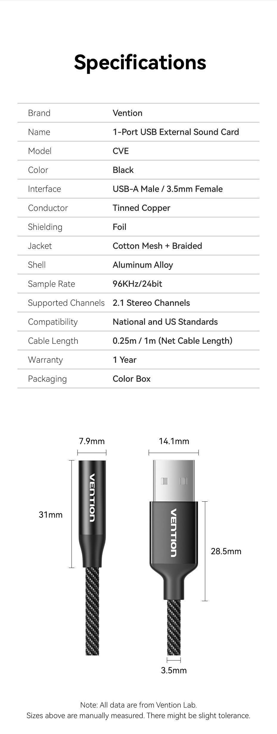 Зовнішня звукова карта Vention USB 1 м звук 96кГц/24біт OMTP/CTIA шумозаглушення DSP алюмінієвий Чорний (CVEBF) - фото 10