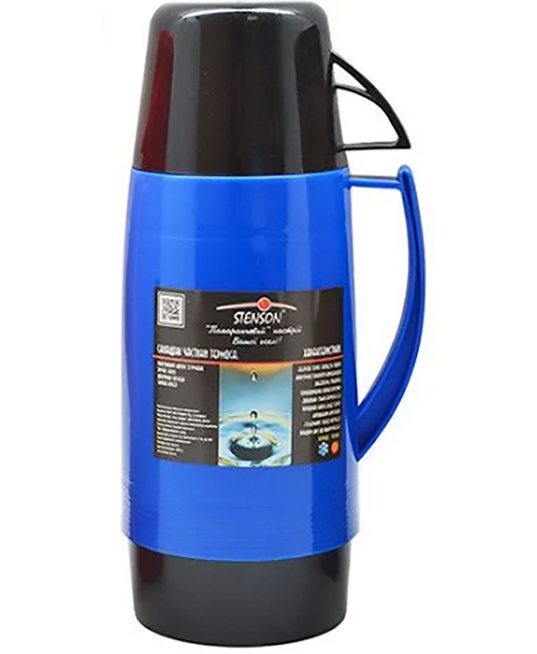 Термос пластиковый со стеклянной колбой Stenson 1 л Синий (MMS-MT-3319)