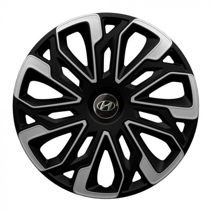 Ковпаки для коліс 4 Racing Estoril Silver/Black R13 з логотипом Hyundai 4 шт.