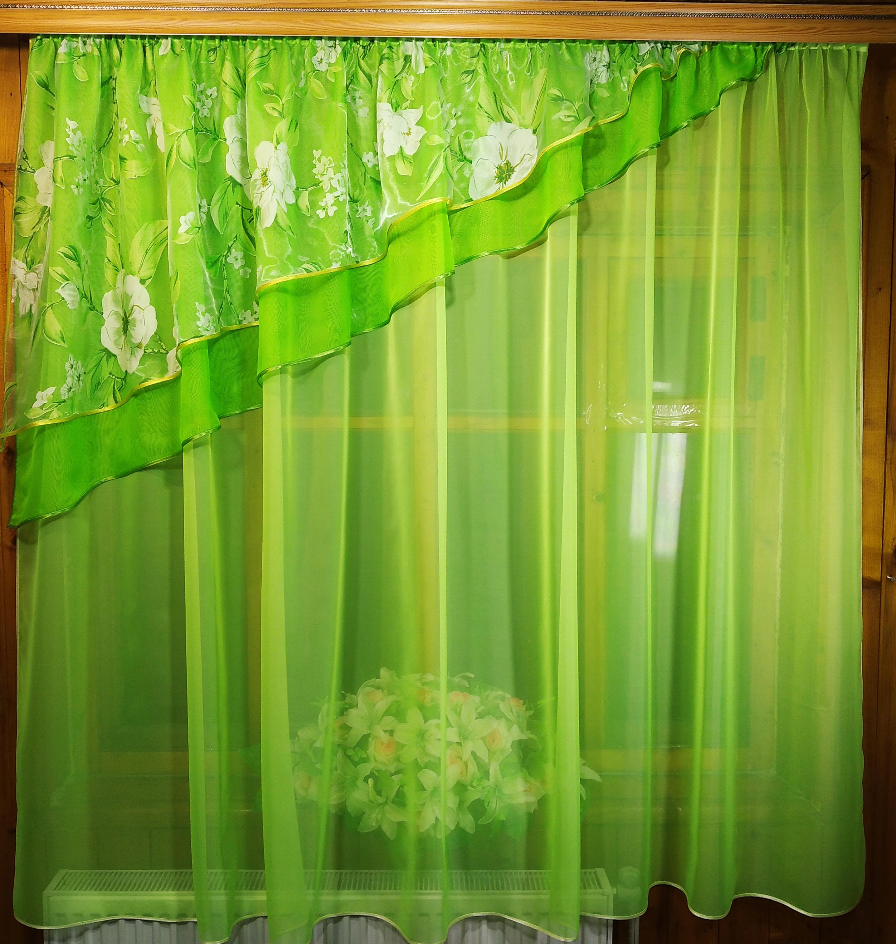 Фіранка кухонна коротка Алія Яблучний/Салатовий/Білий (1630422545)