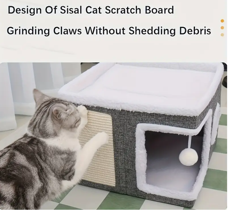 Ліжко-будиночок котяче дворівневе з печерою і кігтеточкою 41x41x35 см Сірий (2011) - фото 9 Ліжко-будиночок котяче дворівневе з печерою і кігтеточкою 41x41x35 см Сірий (2011) - фото 9