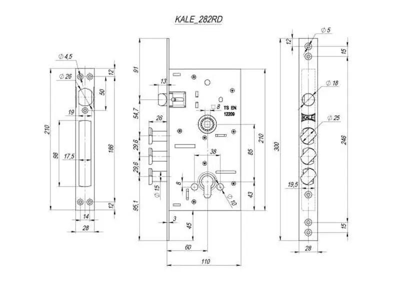 Замок Kale 282RD врезной цилиндровый без ответной планки В 60 мм хром (1-30174) - фото 2 Замок Kale 282RD врезной цилиндровый без ответной планки В 60 мм хром (1-30174) - фото 2
