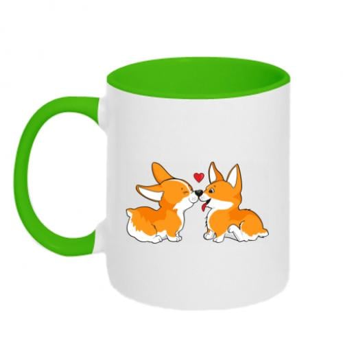 Чашка двухцветная Loving Corgi Couple 320 мл Белый с зеленым (4238350-37-106906)