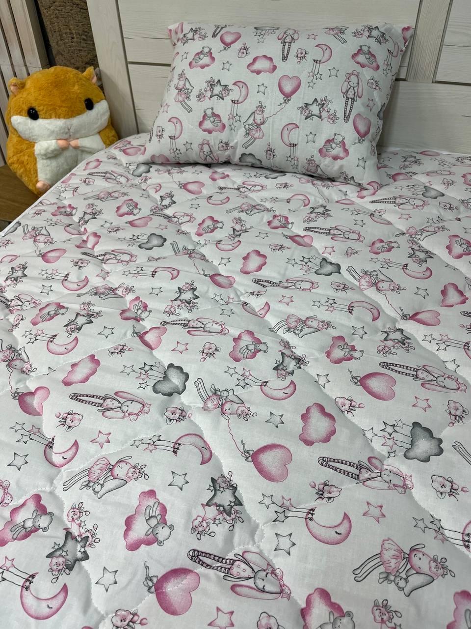 Одеяло для кроватки 105х140 см с подушкой 40х60 см Розовый (П4К-am-kid-nabir-001-21)