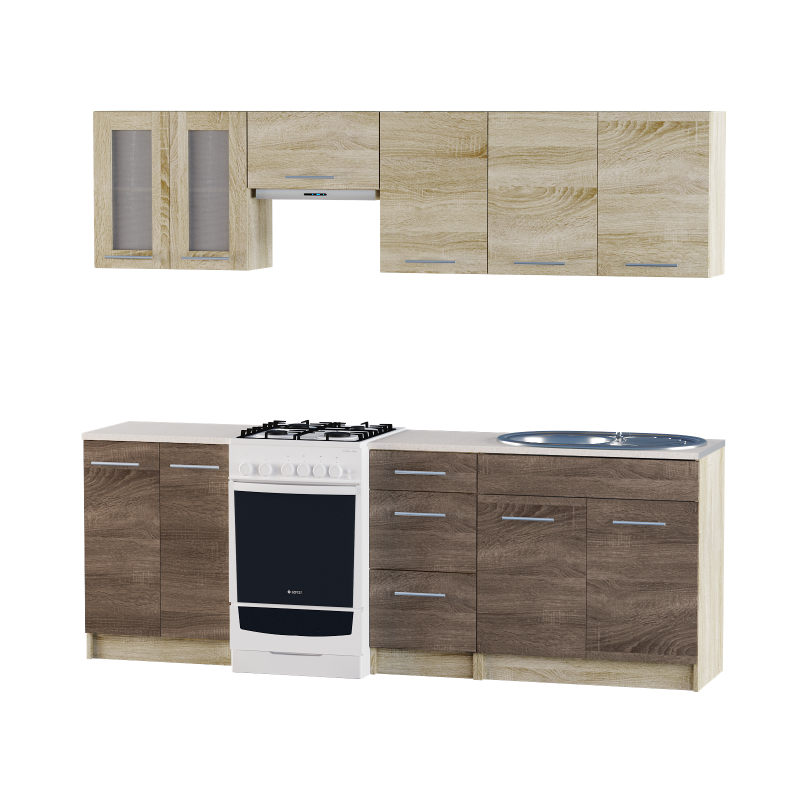 Кухня Еверест ЭКО-2303 без столешницы 2,3 м Сонома/Трюфель (ЕК-27126.01)