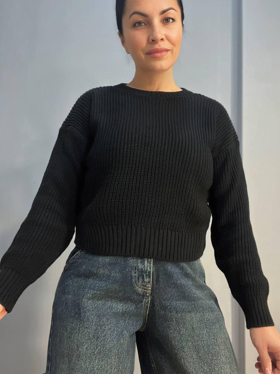 Свитер женский MIX RAY 6716 простой короткий базовый однотонный OS Черный (1236) - фото 5