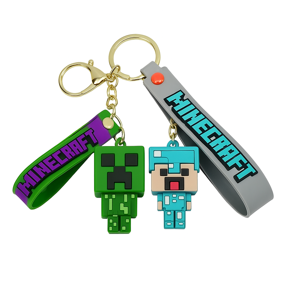 Комплект брелоков Minecraft 2в1 Стив в алмазной броне и Крипер для ключей