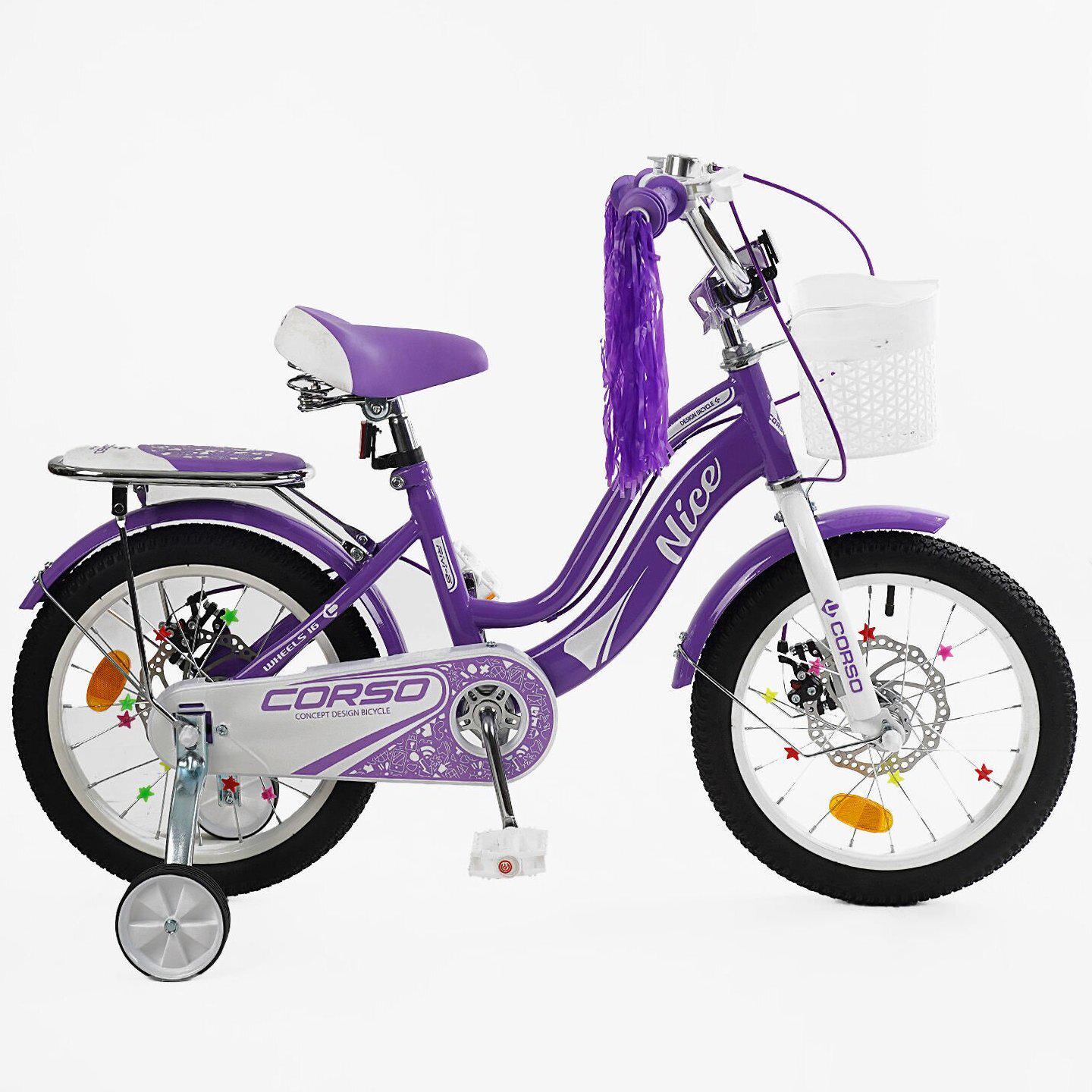 Велосипед двухколесный Corso Nice 16" с корзиной и багажником Фиолетовый - фото 2