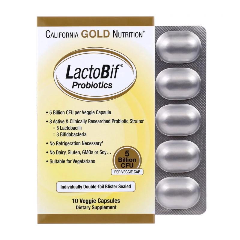 Пробіотики LactoBif California Gold Nutrition 5 млрд КОЕ 10 капсул