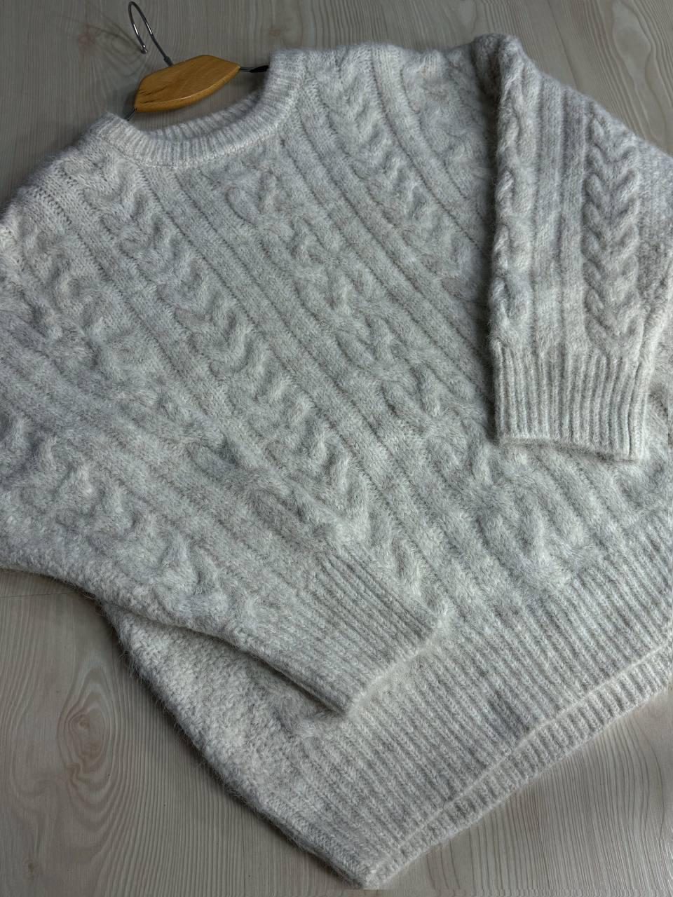 Светр жіночий A-N 3324 крупна в’язка букле коси довгий OS Молочний (5974) - фото 7