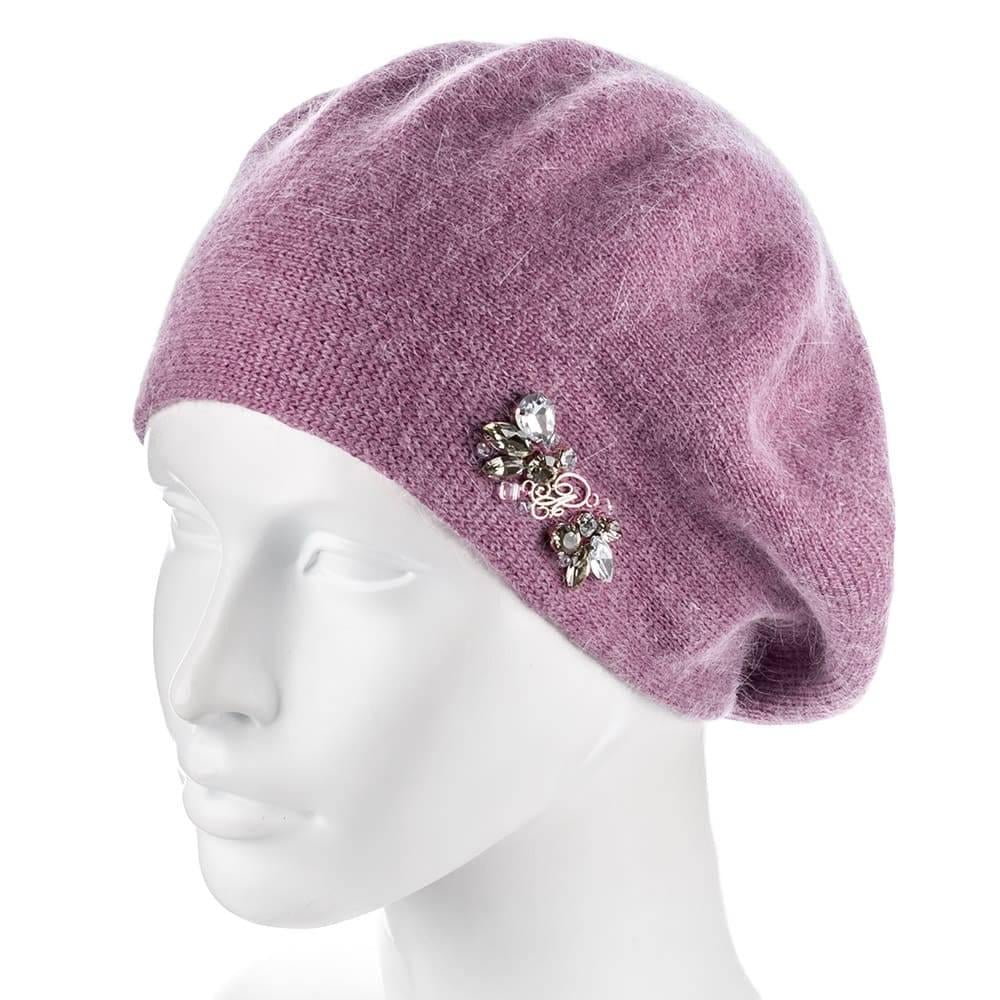 Берет женский Actrics WH778 из ангоры двойной на ножке с камнями L/57-58 Роза