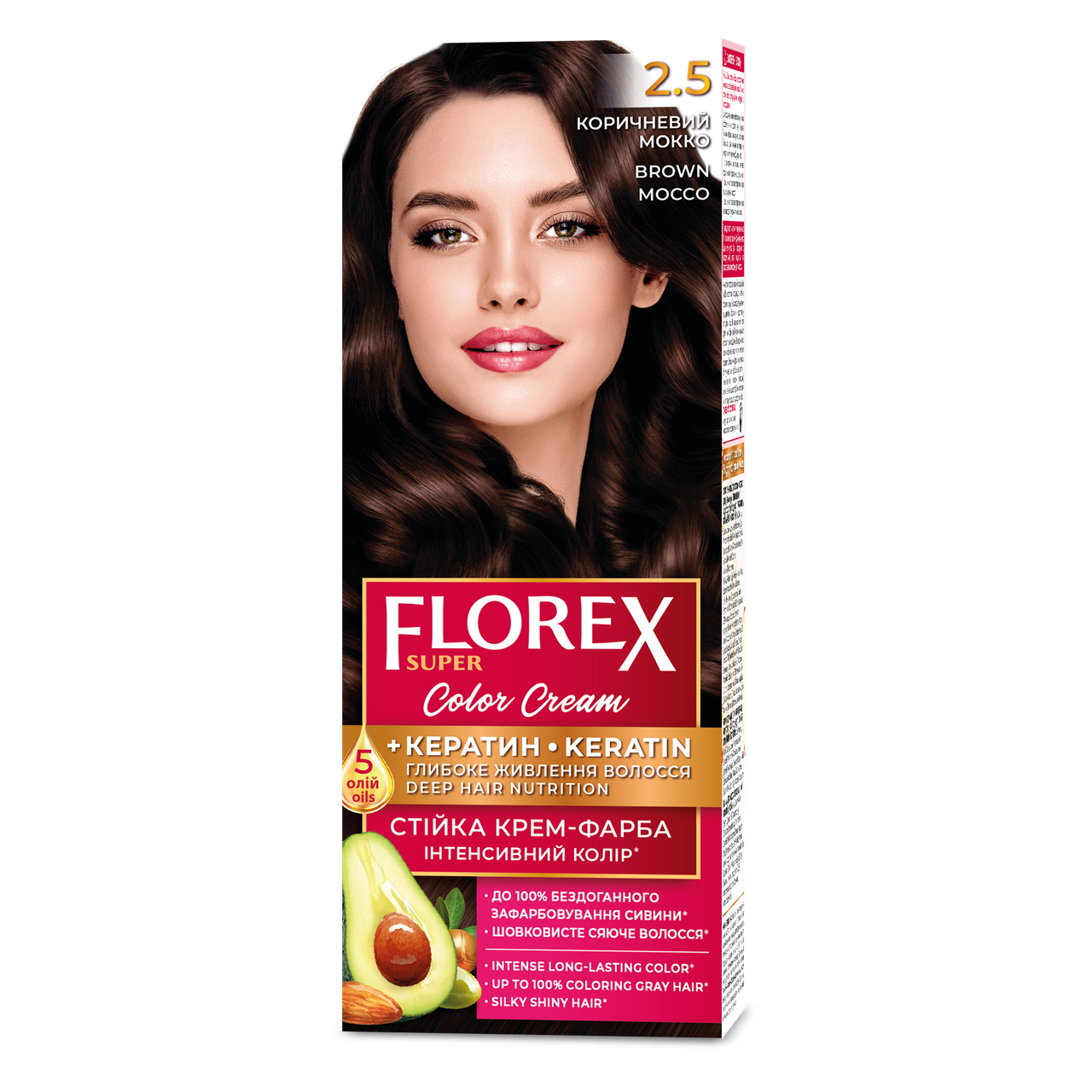 Крем-краска для волос стойкая Florex кератин 2.5 120 мл Коричневый мокко