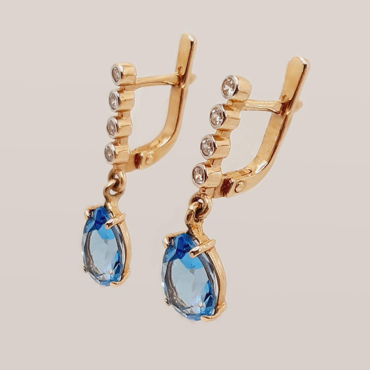 Серьги золото голубой топаз 585° 3,58 г (1947145736)