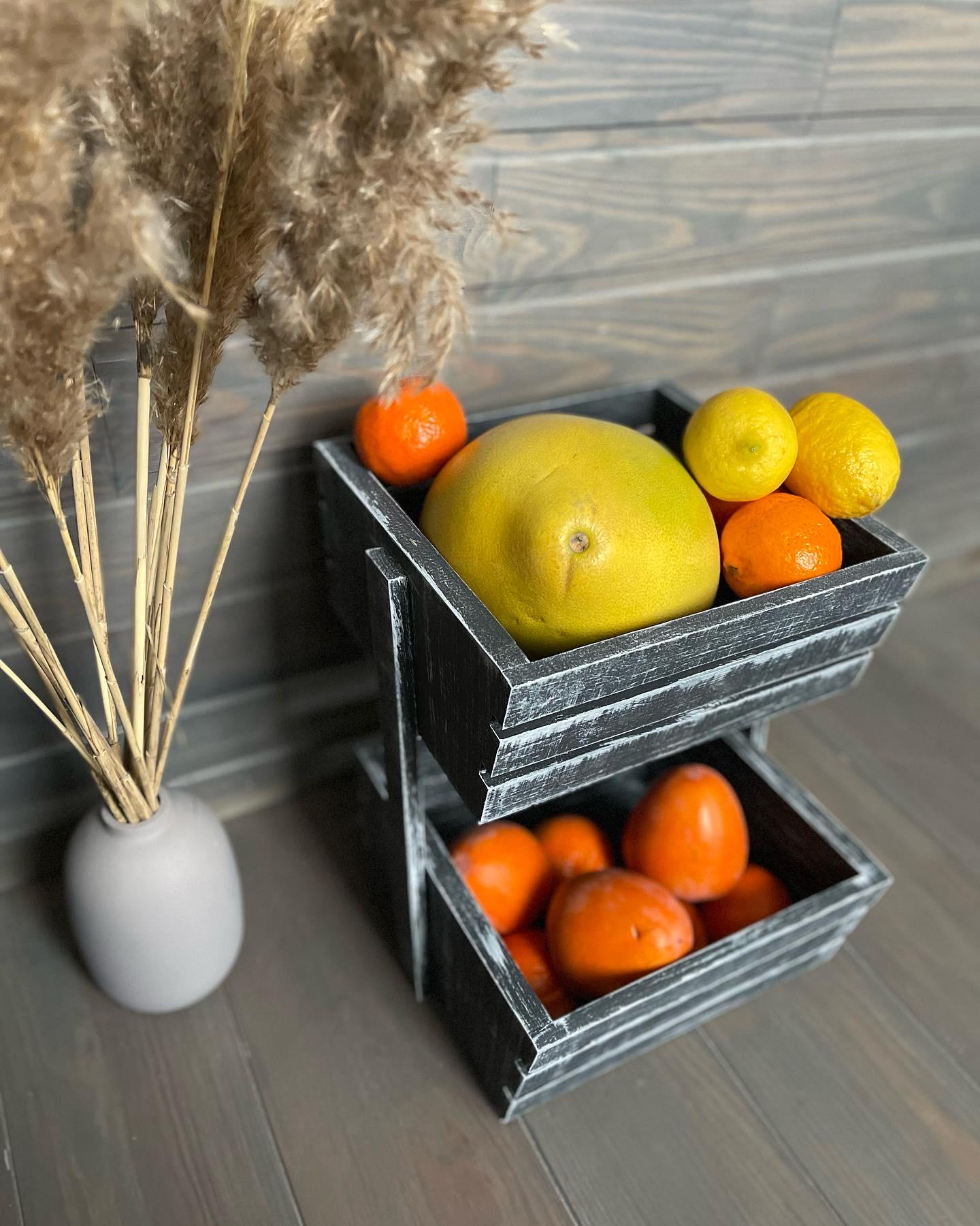 Ящик-фруктовниця дерев'яна 2 яруси Графіт/Білий (223) - фото 5