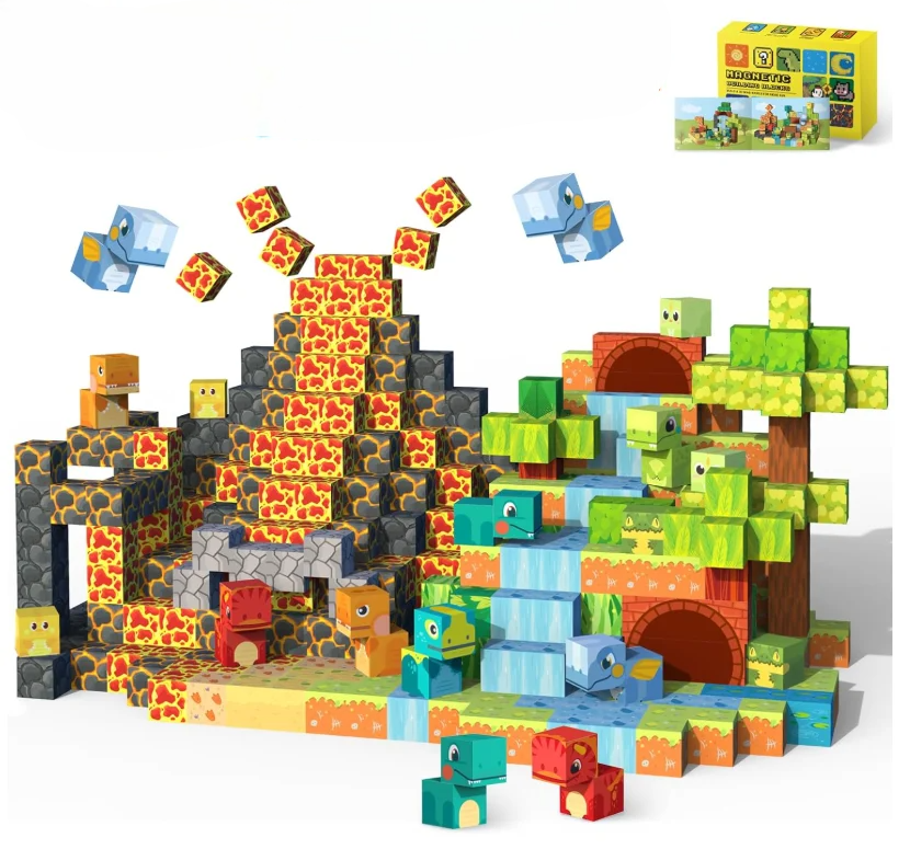 Магнитный конструктор Magnetic Blocks Montessori динозавры STEM для детей 3+ 120 дет. (2947170263)
