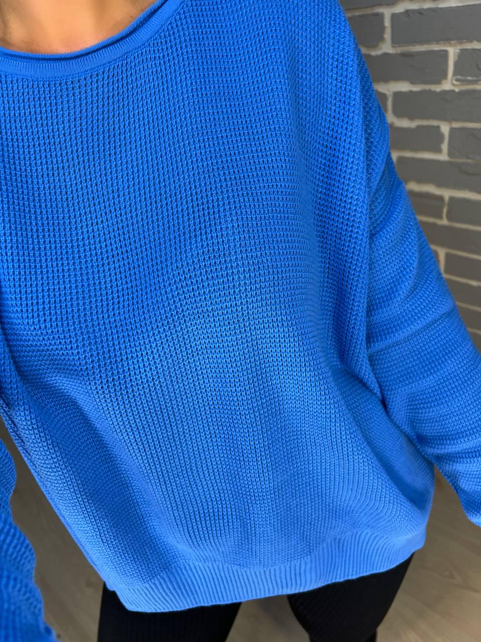Светр жіночий MIX RAY 6183 тонкий вафельний розрізи по боках вільний крій OS Синій (1196) - фото 4 Светр жіночий MIX RAY 6183 тонкий вафельний розрізи по боках вільний крій OS Синій (1196) - фото 4