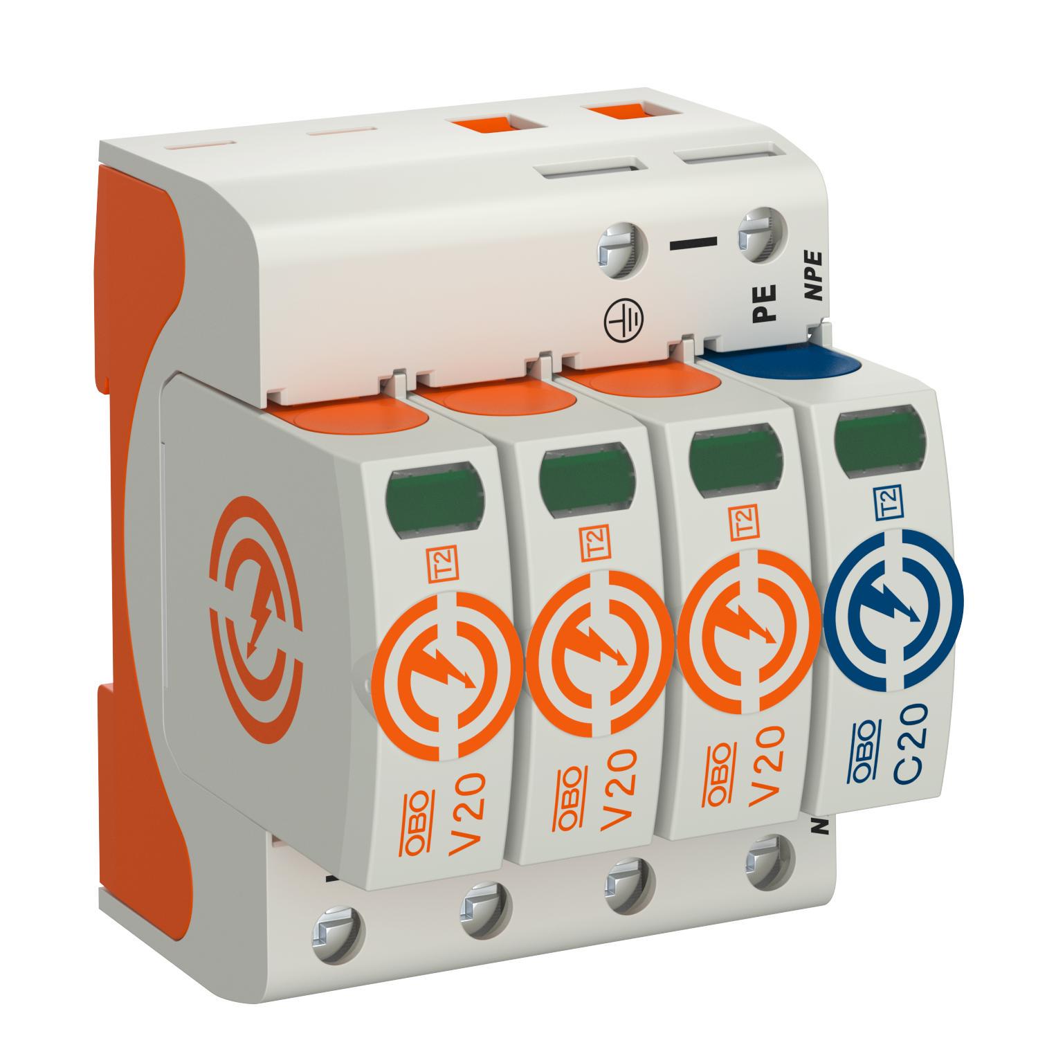 Ограничитель перенапряжения OBO bettermann V20-3+NPE-280 3P+N/PE 60кА 280 В класc 2 С (5095253)