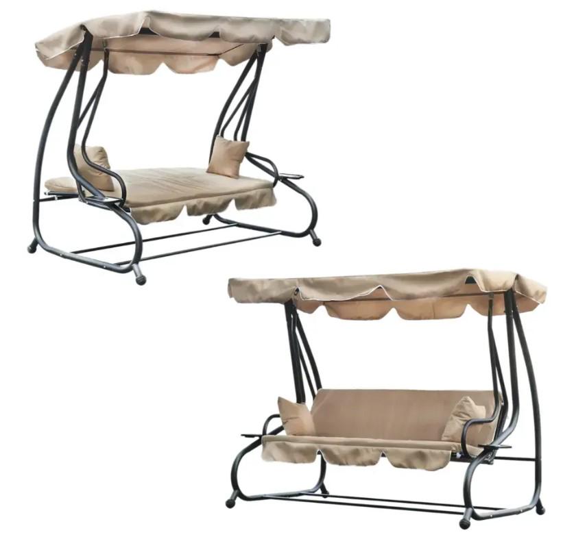 Качели  дачные Garden Line уличные/раскладные с крышей 210x120x170 см Бежевый - фото 3