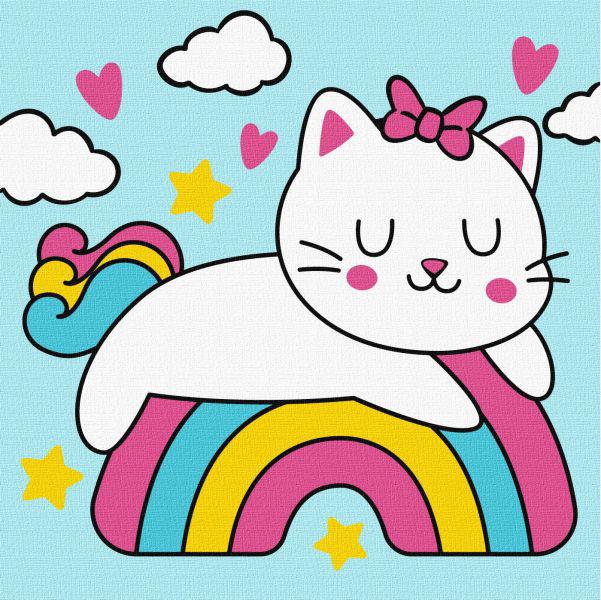 Картина по номерам Идейка Котик и радуга 18х18 см (Id-KHO6227)