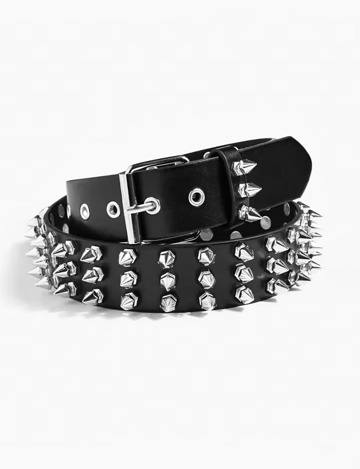 Ремень на пояс из экокожи Wuke Шипы 3 ряда с люверсами и металлической пряжкой унисекс Черный