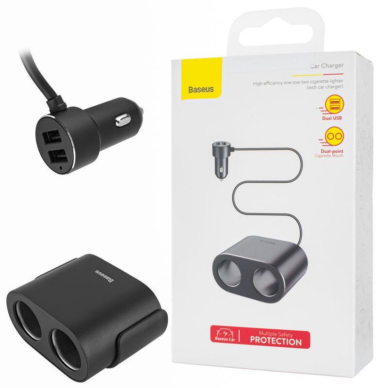 Зарядное устройство автомобильное BASEUS High Efficiency One to Two Cigarette Lighter Black (231664)