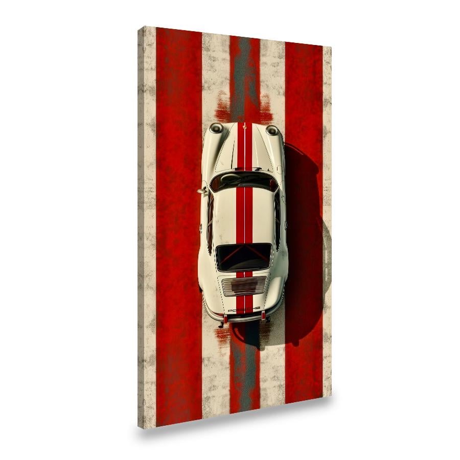 Картина на холсте Белая машина с красными полосами вид сверху 80x40 см (80VP_L)