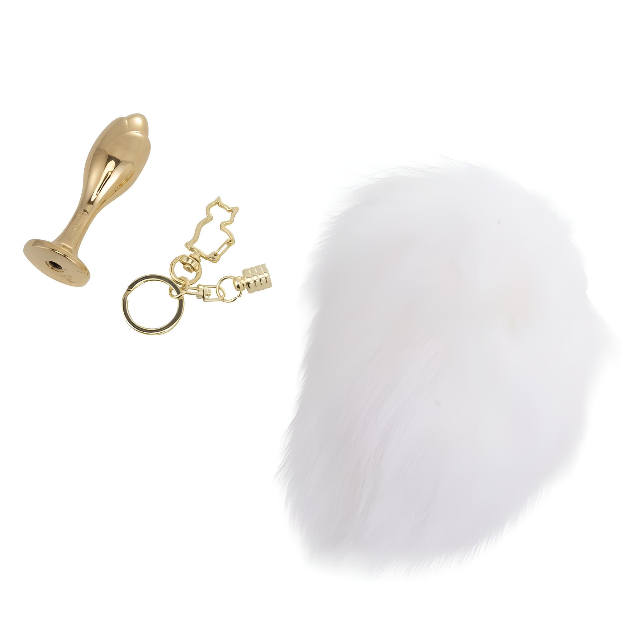 Анальная пробка Lockink Sevanda Bunny-Tail Anal Rose-Shape Plug с хвостом 7,7 см Золотистый с белым (53040)