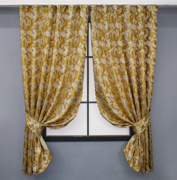 Шторы Завиток жаккард 1,45х1,7 м 2 шт. Молочный/Золотистый (1645ш 35-0266)