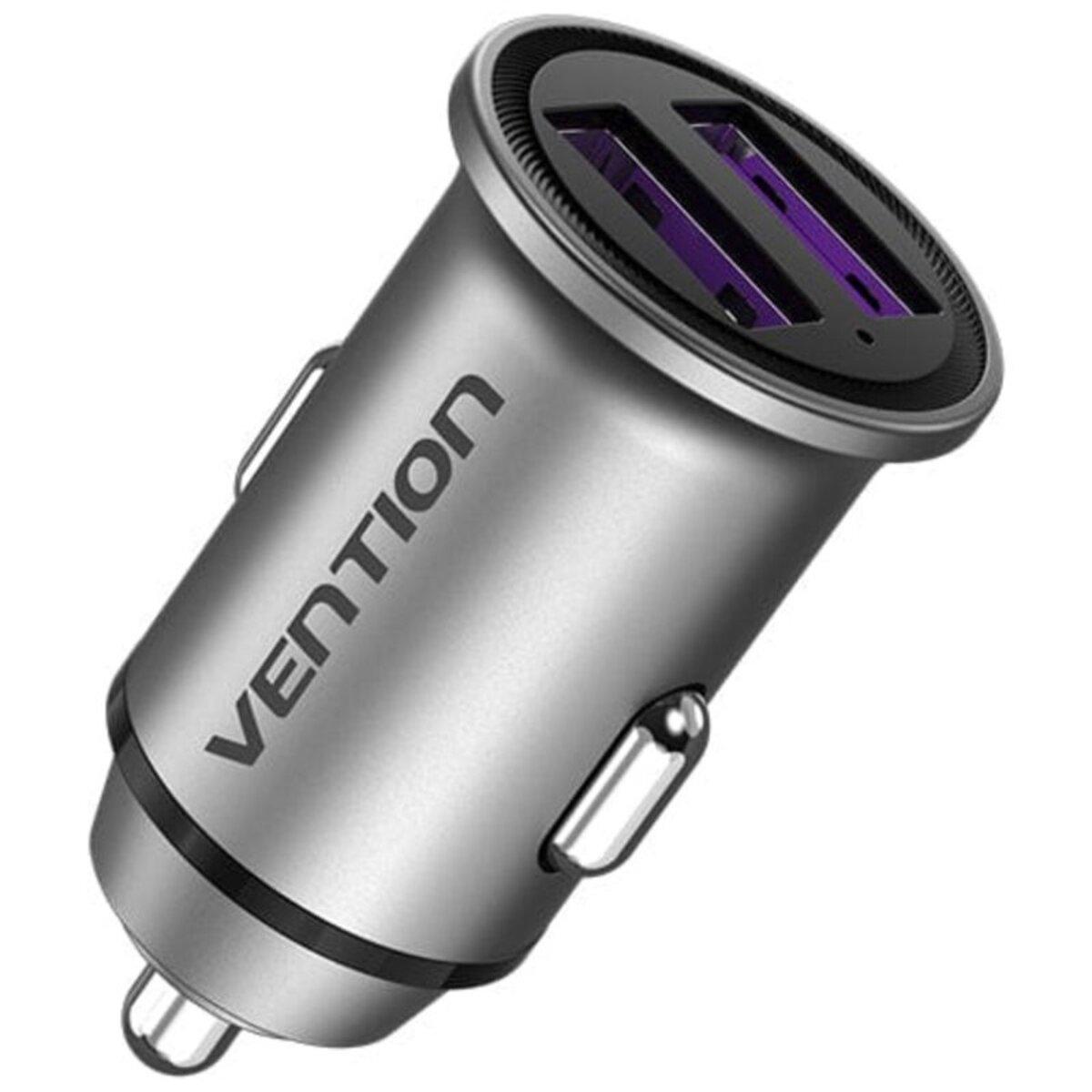 Зарядний пристрій в авто Vention Two-Port USB Car Charger Mini Style Aluminium Alloy Type Grey (FFBH0) - фото 1