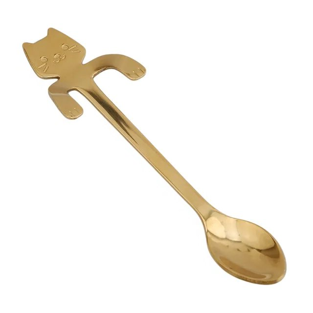 Чайная ложка с держателем на чашку в виде кота Золотистый (13949179)