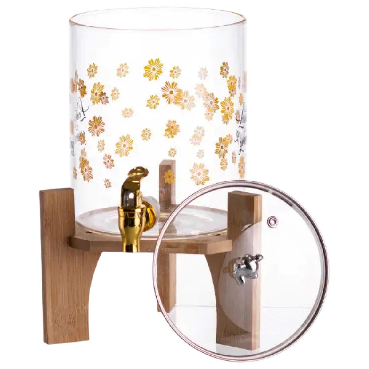 Лимонадница с краном HP-34-17 на деревянной подставке стеклянная 3,6 л (7293)