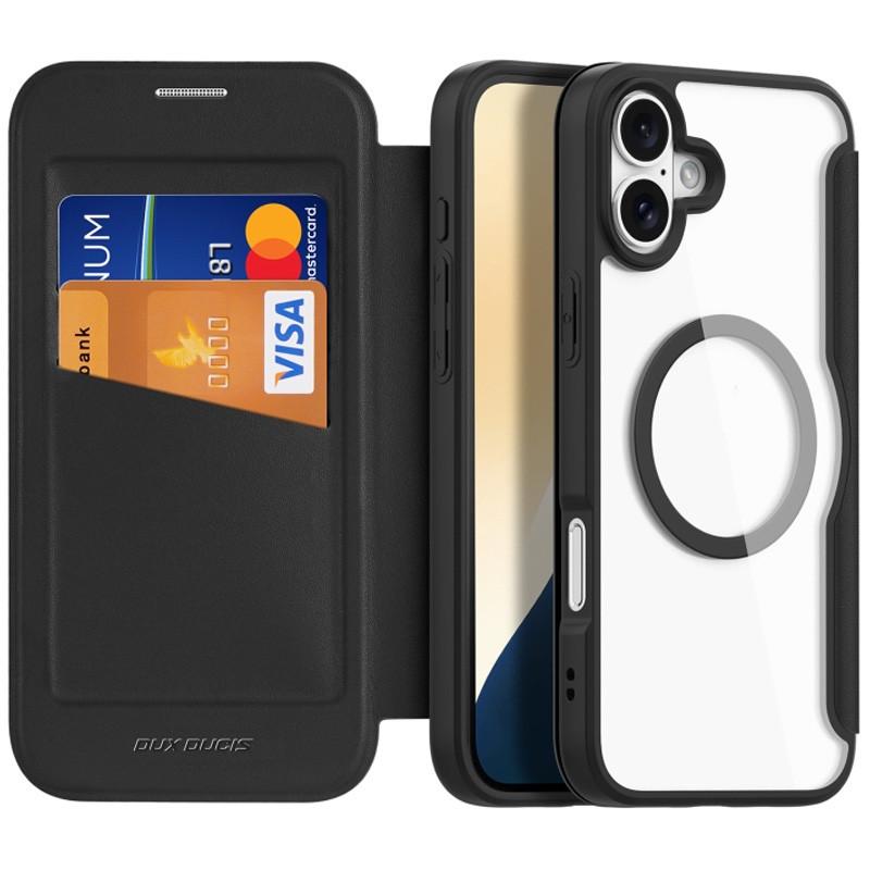 Противоударный Чехол-книжка кожаный Dux Ducis Skin X Pro with MagSafe для Apple iPhone 16 Black